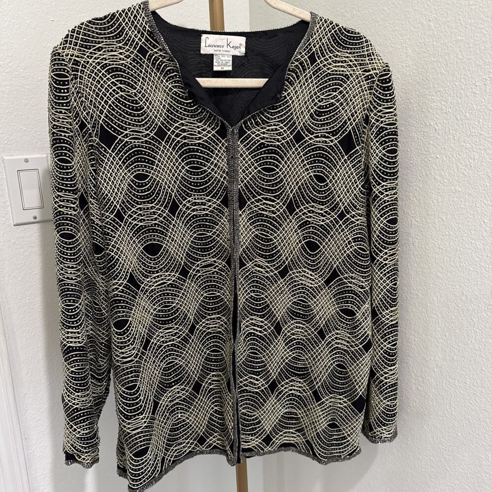 Laurence Kazar 100% Silk Sequin Beaded Evening Blazer‎ Jacket Vintage Medium